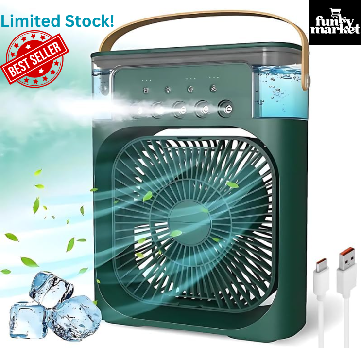 HydroCool™ Portable Mini Air Cooler – 3-in-1 Cooling Fan, Humidifier & Mist Spray