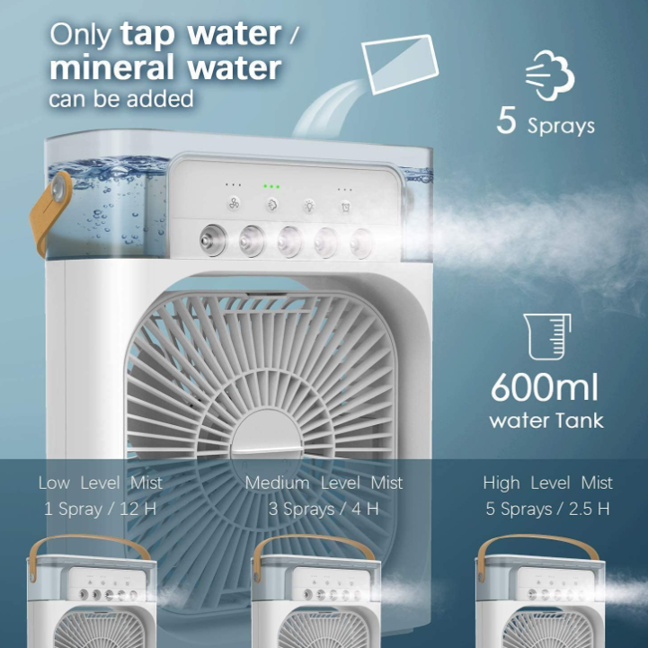 HydroCool™ Portable Mini Air Cooler – 3-in-1 Cooling Fan, Humidifier & Mist Spray