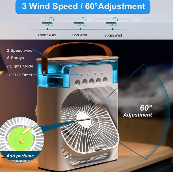 HydroCool™ Portable Mini Air Cooler – 3-in-1 Cooling Fan, Humidifier & Mist Spray